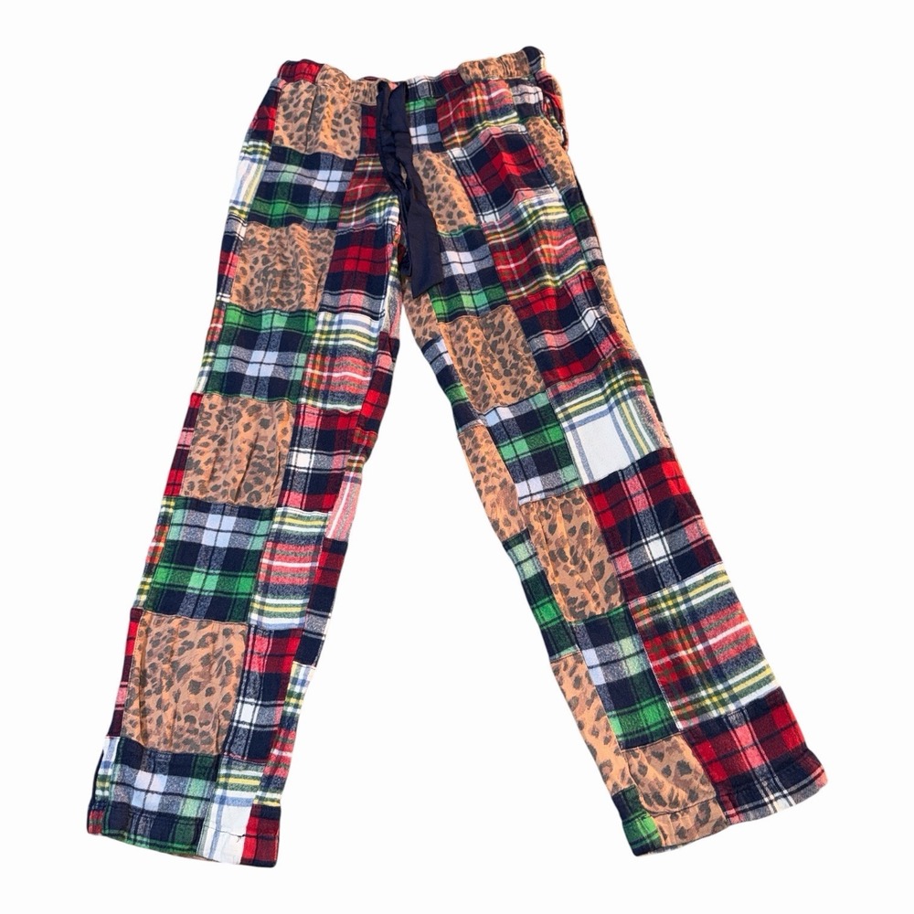 Aerie Pajama Pants XS  Patchwork Plaid Leopard Print Multi Color Loungewear